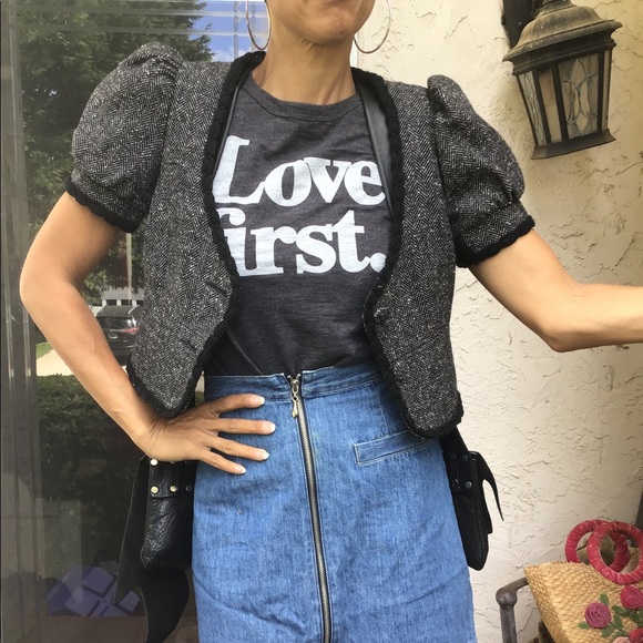 Trina Turk tweed puff cropped jacket blazer 2 S - Picture 3 of 8